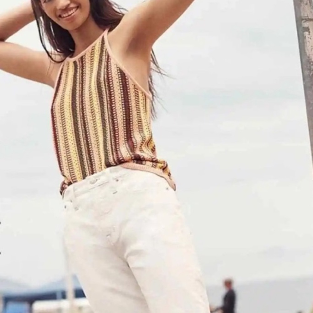 Madewell Janson Striped Crochet Tank Top in Brown, Yellow & Beige